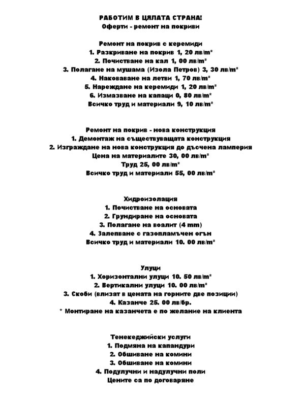 Ремонт на покриви -30%